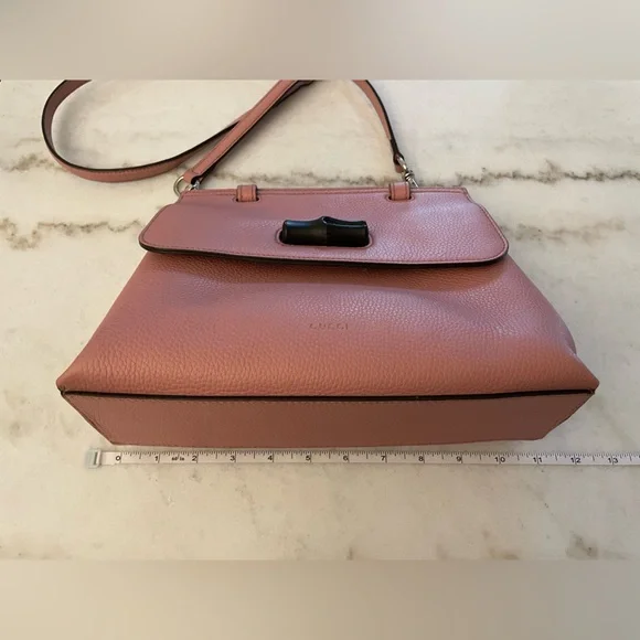 Gucci Bamboo Daily Dusty Rose Blush Pink Leather Satchel - Picture 12 of 16